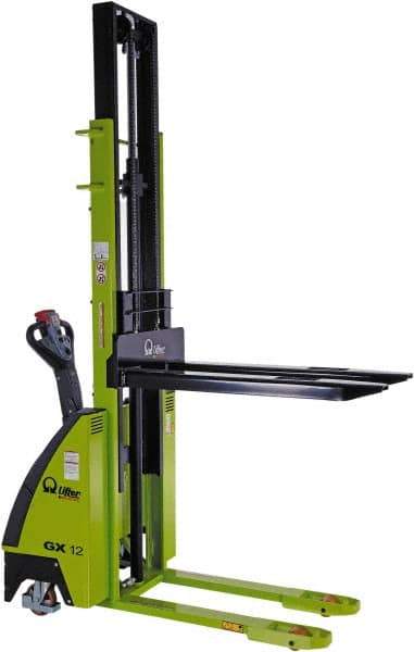 Vestil - 2,500 Lb Capacity, 89" Lift Height, Battery Operated Self-Propelled Electric Stacker - 45" Fork Length x 22" Fork Width - Exact Tool & Supply