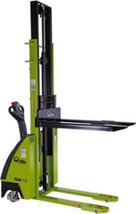 Vestil - 2,500 Lb Capacity, 89" Lift Height, Battery Operated Self-Propelled Electric Stacker - 45" Fork Length x 22" Fork Width - Exact Tool & Supply