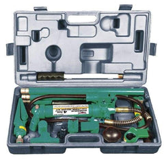 Safeguard - 18 Piece Automotive Collision Repair Kit - Extention Tubes, Base, Wedge Head, V-Base, Adapters, Serrated Saddle, Rubber Head, Pump, 1/2 Ton Spreader, Ram, Hose - Exact Tool & Supply