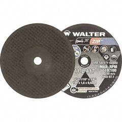 WALTER Surface Technologies - 4" 60 Grit Aluminum Oxide Cutoff Wheel - 1/16" Thick, 3/8" Arbor, 19,100 Max RPM, Use with Die Grinders - Exact Tool & Supply