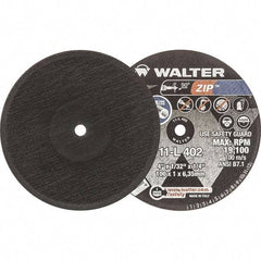 WALTER Surface Technologies - 4" 60 Grit Aluminum Oxide Cutoff Wheel - 1/32" Thick, 1/4" Arbor, 19,100 Max RPM, Use with Die Grinders - Exact Tool & Supply