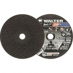 WALTER Surface Technologies - 3" 24 Grit Aluminum Oxide Cutoff Wheel - 1/8" Thick, 3/8" Arbor, 20,000 Max RPM, Use with Die Grinders - Exact Tool & Supply