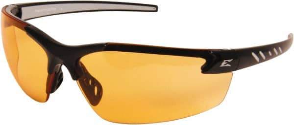Edge Eyewear - Amber Lenses, Frameless Safety Glasses - Scratch Resistant, Black Nylon Frame, Size Universal, Wrap Around - Exact Tool & Supply