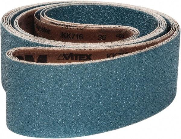 VSM - 4" Wide x 132" OAL, 24 Grit, Zirconia Alumina Abrasive Belt - Zirconia Alumina, Coarse, Coated, X Weighted Cloth Backing, Wet/Dry, Series ZK713X - Exact Tool & Supply