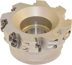 Millstar - 8 Inserts, 4" Cutter Diam, 0.06" Max Depth of Cut, Indexable High-Feed Face Mill - 1-1/4" Arbor Hole Diam, 1/2" Keyway Width, 1.968" High, HFA Toolholder, HFCI-1204 Inserts, Series HFA - Exact Tool & Supply