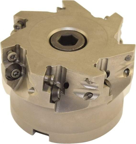 Millstar - 7 Inserts, 3" Cutter Diam, 0.06" Max Depth of Cut, Indexable High-Feed Face Mill - 1" Arbor Hole Diam, 3/8" Keyway Width, 1.968" High, HFA Toolholder, HFCI-1204 Inserts, Series HFA - Exact Tool & Supply
