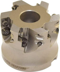 Millstar - 6 Inserts, 2-1/2" Cutter Diam, 0.06" Max Depth of Cut, Indexable High-Feed Face Mill - 1" Arbor Hole Diam, 3/8" Keyway Width, 1.575" High, HFA Toolholder, HFCI-1204 Inserts, Series HFA - Exact Tool & Supply