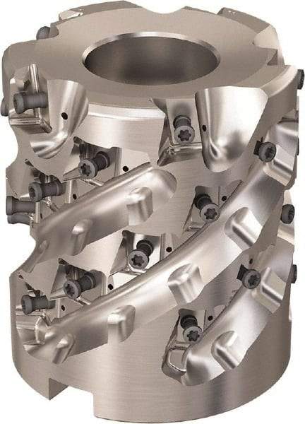 Seco - 30 Inserts, 3.1496" Cut Diam, 1.26" Arbor Diam, 69mm Max Depth of Cut, Indexable Square-Shoulder Face Mill - 90° Lead Angle, 3.5433" High, LOEX-12 Insert Compatibility, Through Coolant, Series Square T4-12 - Exact Tool & Supply