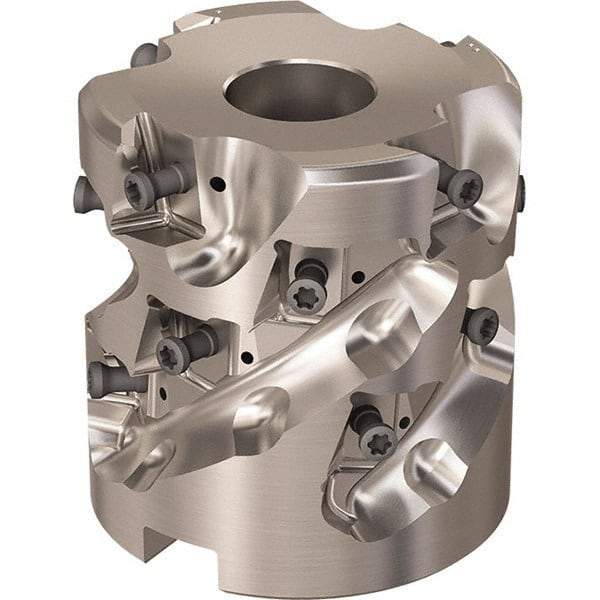 Seco - 16 Inserts, 2.4803" Cut Diam, 1.06" Arbor Diam, 46mm Max Depth of Cut, Indexable Square-Shoulder Face Mill - 90° Lead Angle, 2.5591" High, LOEX-12 Insert Compatibility, Through Coolant, Series Square T4-12 - Exact Tool & Supply