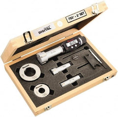 Starrett - 20 to 50mm, 80mm Gage Depth, 0.001mm Resolution, Friction Thimble, IP65 Electronic Inside Hole Micrometer Set - Accurate to 0.004mm, 1 Head, 3 Anvils, 2 Setting Rings, Data Output, Instant Inch/Millimeter Conversion - Exact Tool & Supply