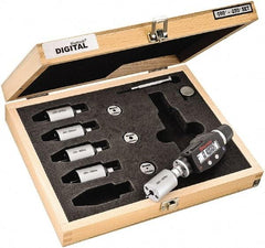 Starrett - 2 to 6mm, 18mm Gage Depth, 0.001mm Resolution, Friction Thimble, IP65 Electronic Inside Hole Micrometer Set - Accurate to 0.004mm, 1 Head, 5 Anvils, 3 Setting Rings, Data Output, Instant Inch/Millimeter Conversion - Exact Tool & Supply