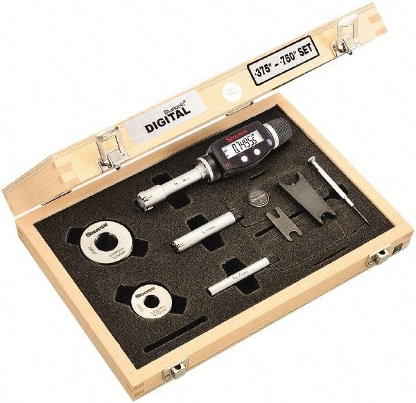 Starrett - 10 to 20mm, 62mm Gage Depth, 0.001mm Resolution, Friction Thimble, IP65 Electronic Inside Hole Micrometer Set - Accurate to 0.004mm, 1 Head, 3 Anvils, 2 Setting Rings, Data Output, Instant Inch/Millimeter Conversion - Exact Tool & Supply