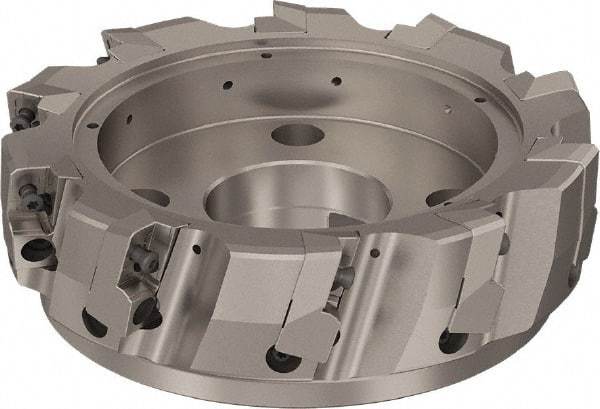 Seco - 10 Inserts, 200mm Cut Diam, 60mm Arbor Diam, 25mm Max Depth of Cut, Indexable Square-Shoulder Face Mill - 90° Lead Angle, 63mm High, ABEX 26.. Insert Compatibility, Through Coolant, Series R220.96 - Exact Tool & Supply