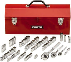 Proto - 81 Piece 1/4", 3/8" & 1/2" Drive Chrome Finish Deep Well Socket Set - 6, 12 Points, 5/32" to 13/16" (4mm to 19mm) Range, Inch/Metric Measurement Standard - Exact Tool & Supply