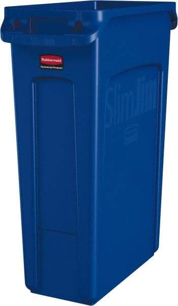 Rubbermaid - 23 Gal Blue Rectangle Trash Can - Polyethylene, None Graphic, 30" High x 22" Long x 11" Wide, Lid Not Included - Exact Tool & Supply