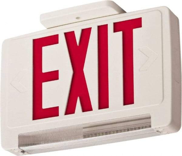 Lithonia Lighting - 1 Face, 2.32 Watt, White, Thermoplastic, LED, Illuminated Exit Sign - 120/277 VAC, Nickel Cadmium, Surface Mounted, Wall Mounted - Exact Tool & Supply