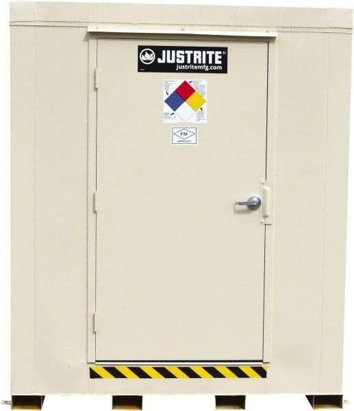 Justrite - 4 Drum, 71 Gal Sump Capacity, Locker - 6' Long x 5-1/2' Wide x 6.25' High, Galvanized Steel - Exact Tool & Supply