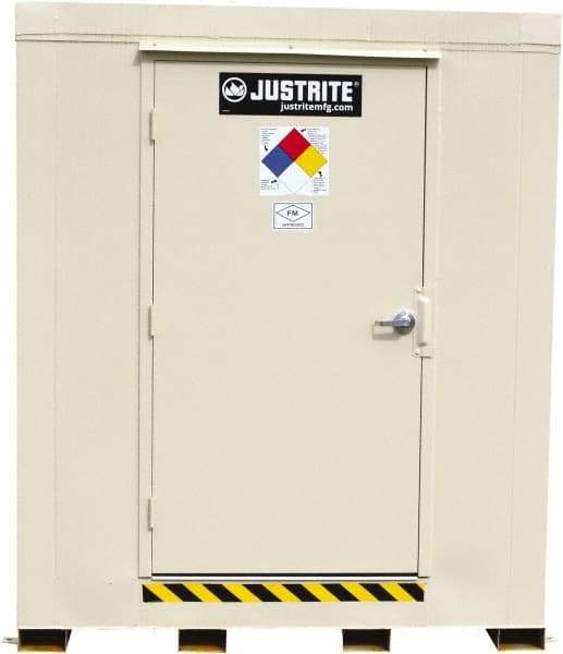 Justrite - 12 Drum, 221 Gal Sump Capacity, Locker - 7.33' Long x 10' Wide x 8.08' High, Galvanized Steel - Exact Tool & Supply