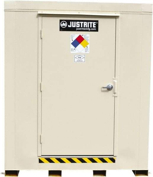 Justrite - 16 Drum, 272 Gal Sump Capacity, Locker - 10' Long x 9-1/2' Wide x 8.08' High, Galvanized Steel - Exact Tool & Supply