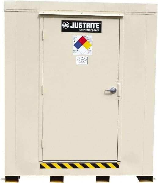 Justrite - 12 Drum, 205 Gal Sump Capacity, Locker - 7.33' Long x 10' Wide x 8' High, Galvanized Steel - Exact Tool & Supply
