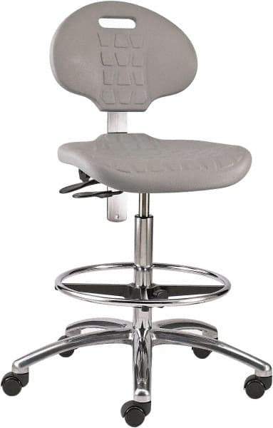 Bevco - 20-1/2 to 30-1/2" High Adjustable Height Swivel Stool - 27" Wide x 27" Deep, Polyurethane Seat, Gray - Exact Tool & Supply