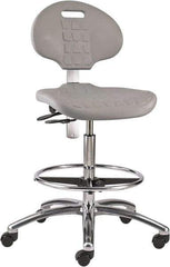 Bevco - 20-1/2 to 30-1/2" High Adjustable Height Swivel Stool - 27" Wide x 27" Deep, Polyurethane Seat, Gray - Exact Tool & Supply