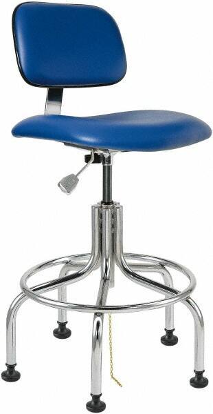 Bevco - 24-1/2 to 29-1/2" High Adjustable Height Swivel Stool - 22" Wide x 22" Deep, Vinyl Seat, Blue - Exact Tool & Supply