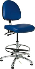 Bevco - 19 to 26-1/2" High Adjustable Height Swivel Stool - 27" Wide x 27" Deep, Vinyl Seat, Blue - Exact Tool & Supply