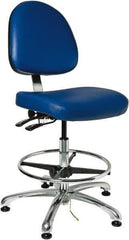 Bevco - 19 to 26-1/2" High Adjustable Height Swivel Stool - 27" Wide x 27" Deep, Vinyl Seat, Blue - Exact Tool & Supply