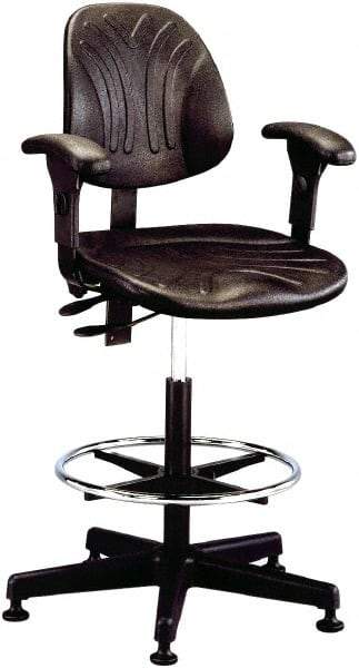 Bevco - 20 to 27-1/2" High Adjustable Height Swivel Stool - 27" Wide x 27" Deep, Polyurethane Seat, Black - Exact Tool & Supply