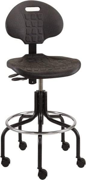 Bevco - 25 to 30" High Adjustable Height Swivel Stool - 27" Wide x 22" Deep, Polyurethane Seat, Black - Exact Tool & Supply