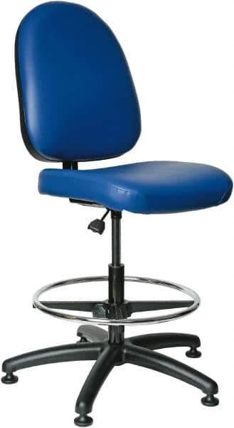 Bevco - 20 to 27-1/2" High Adjustable Height Swivel Stool - 27" Wide x 27" Deep, Vinyl Seat, Blue - Exact Tool & Supply