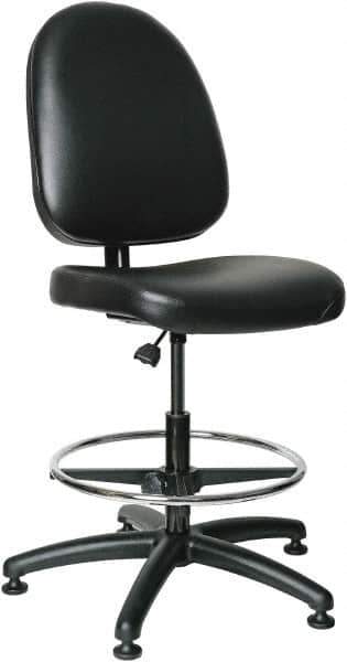 Bevco - 20 to 27-1/2" High Adjustable Height Swivel Stool - 27" Wide x 27" Deep, Vinyl Seat, Black - Exact Tool & Supply