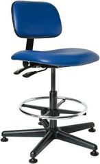 Bevco - 19-1/2 to 27" High Adjustable Height Swivel Stool - 27" Wide x 27" Deep, Vinyl Seat, Blue - Exact Tool & Supply