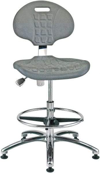 Bevco - 20-1/2 to 30-1/2" High Adjustable Height Swivel Stool - 27" Wide x 27" Deep, Polyurethane Seat, Gray - Exact Tool & Supply