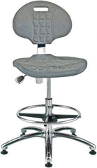 Bevco - 20-1/2 to 30-1/2" High Adjustable Height Swivel Stool - 27" Wide x 27" Deep, Polyurethane Seat, Gray - Exact Tool & Supply