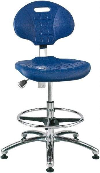 Bevco - 20-1/2 to 30-1/2" High Adjustable Height Swivel Stool - 27" Wide x 27" Deep, Polyurethane Seat, Blue - Exact Tool & Supply