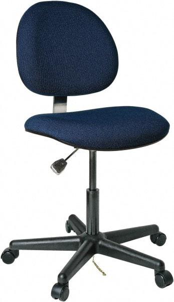 Bevco - 17 to 22" High Adjustable Height Swivel Stool - 25" Wide x 25" Deep, Conductive Cloth Seat, Navy - Exact Tool & Supply