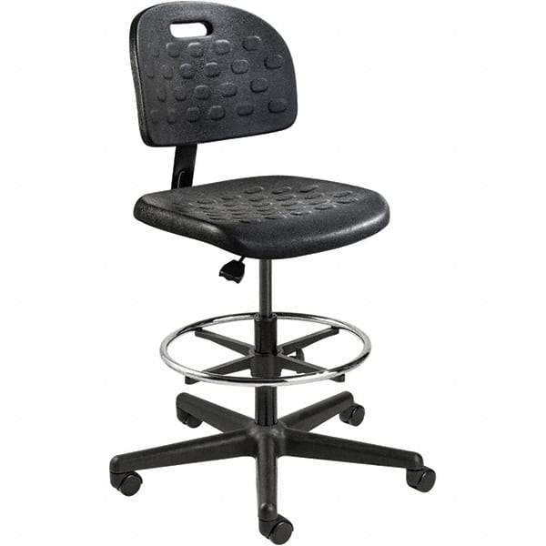 Bevco - 22-1/4 to 32" High Adjustable Height Swivel Stool - 27" Wide x 27" Deep, Polyurethane Seat, Black - Exact Tool & Supply
