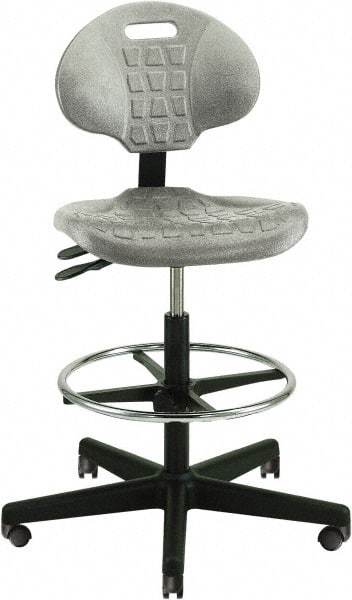 Bevco - 22 to 32" High Adjustable Height Swivel Stool - 27" Wide x 27" Deep, Polyurethane Seat, Gray - Exact Tool & Supply