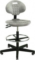 Bevco - 22 to 32" High Adjustable Height Swivel Stool - 27" Wide x 27" Deep, Polyurethane Seat, Gray - Exact Tool & Supply