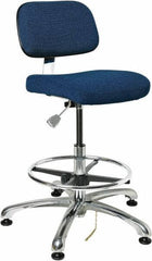 Bevco - 19 to 26-1/2" High Adjustable Height Swivel Stool - 27" Wide x 27" Deep, Conductive Cloth Seat, Navy - Exact Tool & Supply