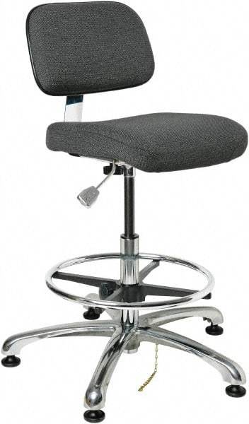 Bevco - 19 to 26-1/2" High Adjustable Height Swivel Stool - 27" Wide x 27" Deep, Conductive Cloth Seat, Gray - Exact Tool & Supply