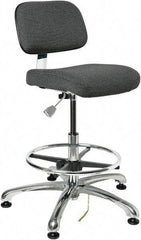 Bevco - 19 to 26-1/2" High Adjustable Height Swivel Stool - 27" Wide x 27" Deep, Conductive Cloth Seat, Gray - Exact Tool & Supply