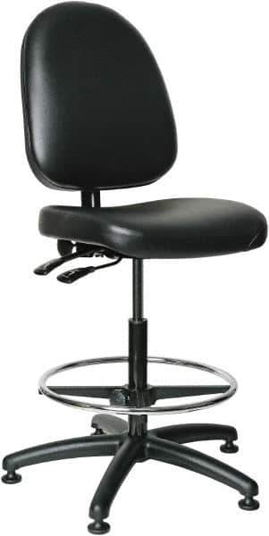 Bevco - 24 to 34" High Adjustable Height Swivel Stool - 27" Wide x 27" Deep, Vinyl Seat, Black - Exact Tool & Supply
