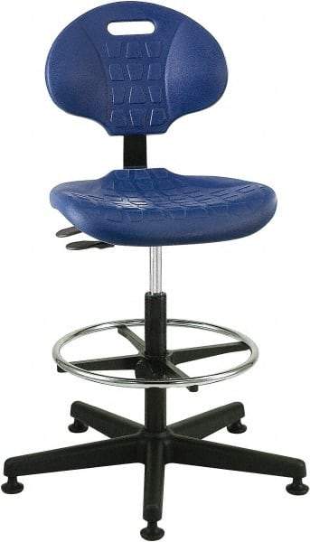 Bevco - 21 to 31" High Adjustable Height Swivel Stool - 27" Wide x 27" Deep, Polyurethane Seat, Blue - Exact Tool & Supply