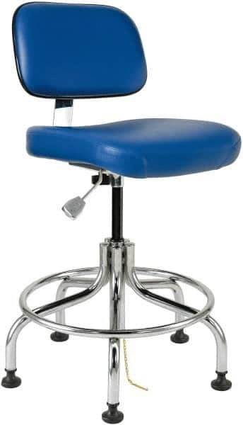 Bevco - 20 to 25" High Adjustable Height Swivel Stool - 22" Wide x 22" Deep, ESD Vinyl Seat, Blue - Exact Tool & Supply