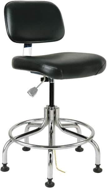 Bevco - 20 to 25" High Adjustable Height Swivel Stool - 27" Wide x 22" Deep, ESD Vinyl Seat, Black - Exact Tool & Supply