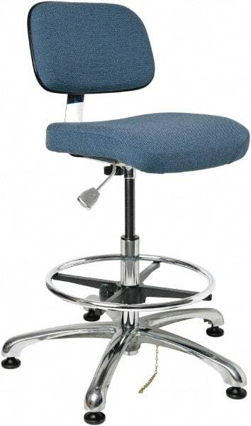Bevco - 19 to 26-1/2" High Adjustable Height Swivel Stool - 27" Wide x 27" Deep, Conductive Cloth Seat, Slate Blue - Exact Tool & Supply