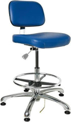 Bevco - 19 to 26-1/2" High Adjustable Height Swivel Stool - 27" Wide x 27" Deep, ESD Vinyl Seat, Blue - Exact Tool & Supply